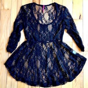 ELECTRIC PINK BLACKLACE BABYDOLL LINGERIE TOP